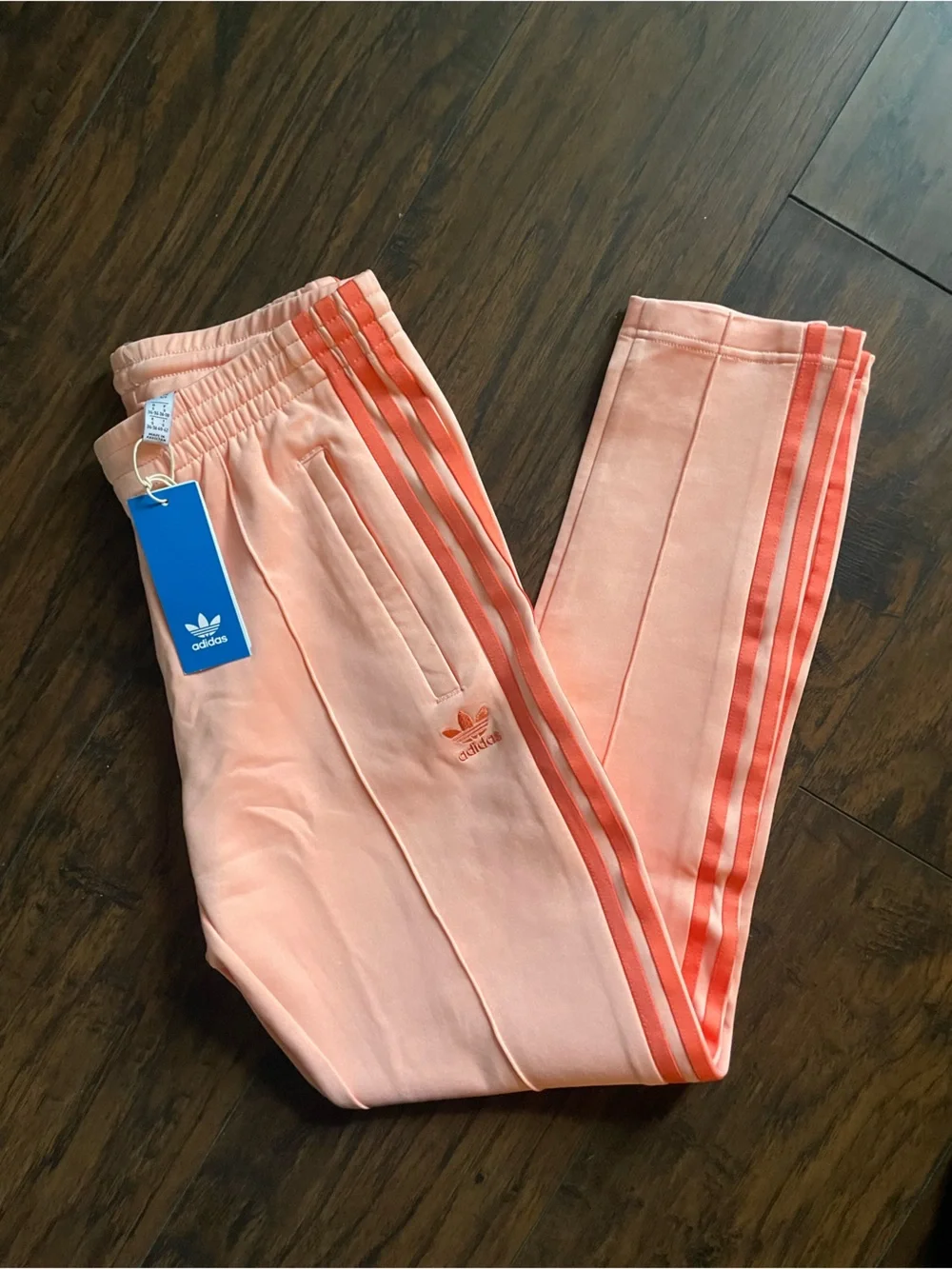 Adidas Peach Joggers with Coral Stripes